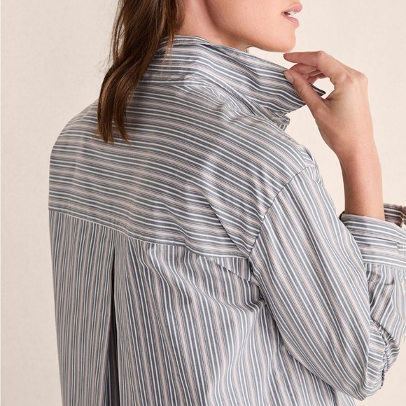 Haven Organic Cotton Blue, White Poplin Buttondown Midi Dress, Size Medium - Picture 3 of 7